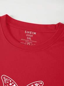SHEIN LUNE 女士卡通兔圖案短袖t恤,大尺寸 - 紅色 - 查看 4