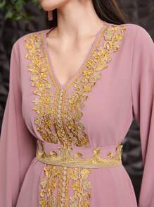 Al Najma V-Neck Belted Dress - Pink - View 8