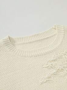 Manfinity Hypemode Nam Đau khổ Viền tua Áo len - Màu be - Xem 8