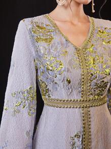 Al Najma 女士優雅印花連衣裙 - 淺灰紫 - 查看 7