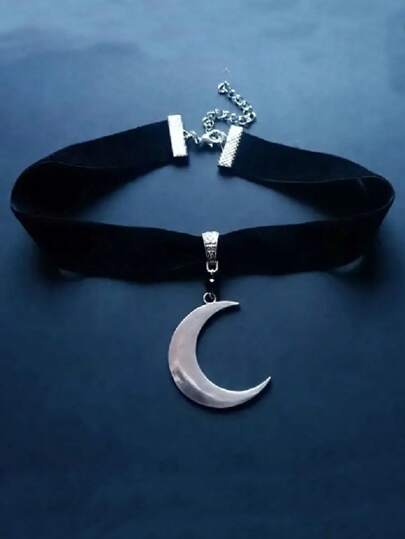Hippie Punk Gothic Halskette Mit Mondformigen Anhänger