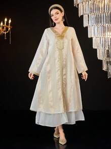 Al Najma V領分層荷葉邊連身裙 - 彩色 - 查看 3