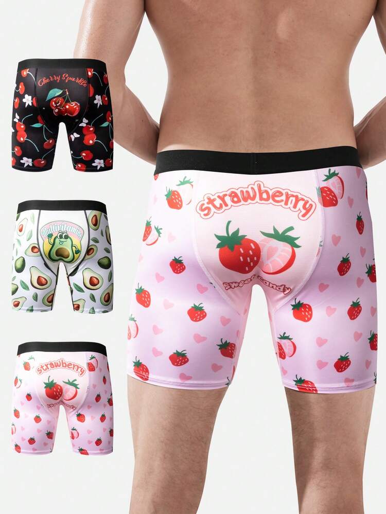 3pcs/Set Men's Fruit Printed Boxer Briefs