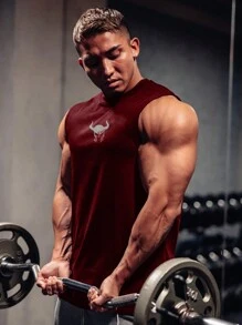 Manfinity Fitness Boyfriend Style Men's Bull Head Printed Sport Tank Top  Workout Tops Red Tank Top Workout Tops Gym Top Breathable - Burgundy - View 3