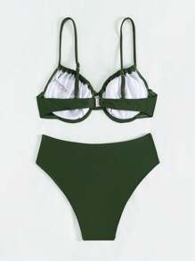 Swim Basics Summer Beach Ladies' Ruched Underwire Separated Bikini Set - Army Green - View 2