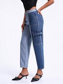 SHEIN BAE Women's Cargo Pocketed Denim Trousers - Blue - View 1