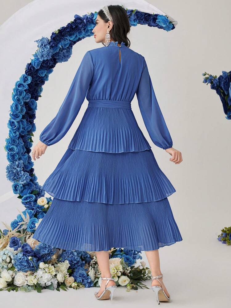 Solid Color Stand Collar Lantern Sleeve Dress Fall Cloth For Women