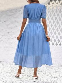 Breezaya V-Neck Short Sleeve Dress - Blue - View 3