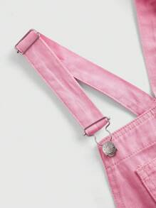 ROMWE Kawaii Của phụ nữ Thêu dâu tây Túi Quần short Denim Overall - Hồng - Xem 4