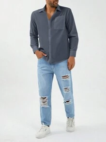 RueChic Men's Solid Color Long Sleeve Shirt