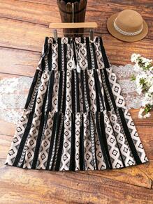 SHEIN LUNE Gonna Stampata Taglie Forti Con Vita Annodata