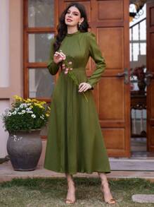 Modelyn 女士立領長袖連衣裙 - 綠色 - 查看 7