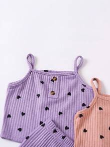 SHEIN Young Girl Valentine's Day Heart Printed Cami Top & Casual Shorts Set - Multicolor - View 3