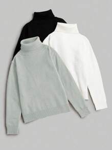 Calvaya Plus Size Solid Color High Neck Fleece Sweater Knit Pullover Fall Winter - Multicolor - View 3