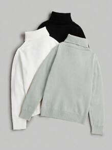 Calvaya Plus Size Solid Color High Neck Fleece Sweater Knit Pullover Fall Winter - Multicolor - View 2