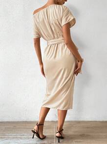Chiquease Women's Asymmetrical Neckline Wrap Dress - Apricot - View 3