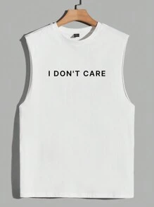 Manfinity EMRG 白色男士标语印花图案无袖背心，适合外出 - 白色 - 查看 2