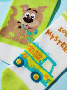 SCOOBY-DOO X SHEIN 2 Pairs Of Thick, Soft, Sweat-Absorbent And Cute Cartoon Pattern Children Short Socks - Multicolor - View 5