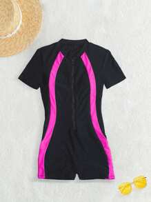 一片式女性潛水潛水裝運動泳裝在黑色和黑暗的紫色