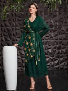 Al Najma 女性v領腰帶連衣裙 - 墨綠色 - 查看 3