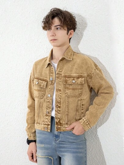 少年男孩新款休閑時尚復古洗水牛仔夾克