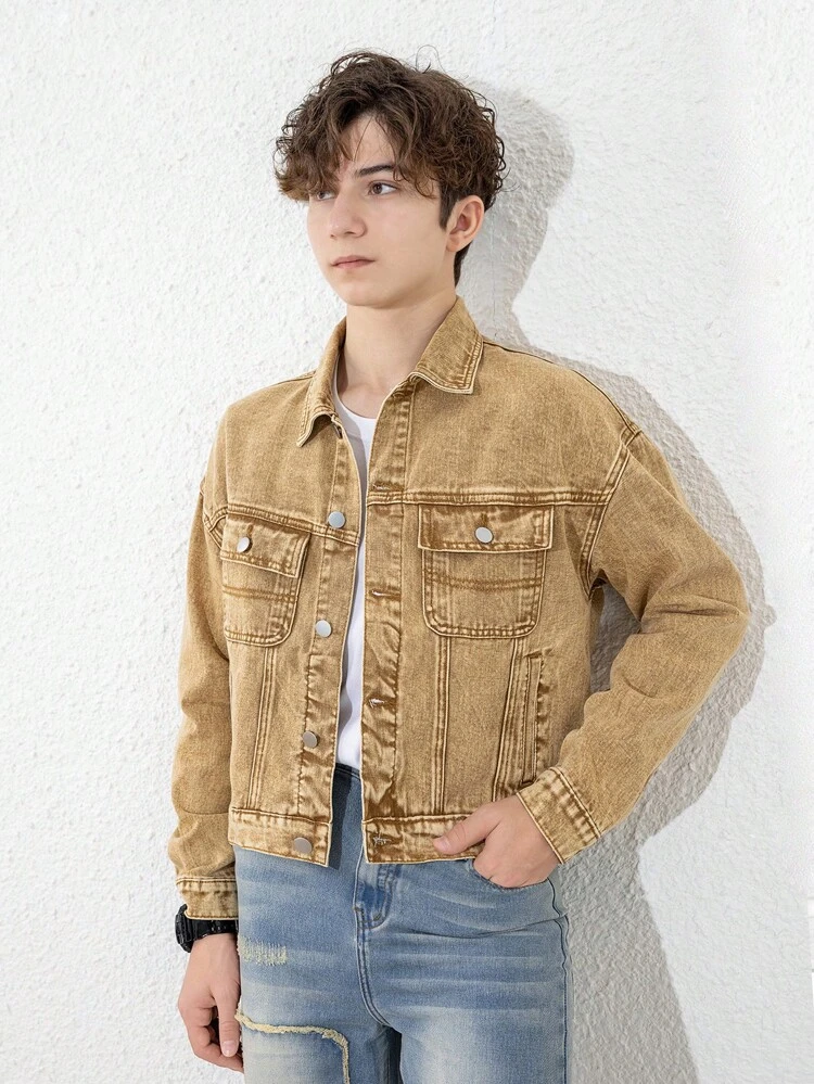 Teenage Boys' New Casual Fashionable Retro Washed Denim Jacket