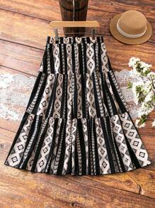 SHEIN LUNE Gonna Stampata Taglie Forti Con Vita Annodata