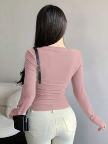 DAZY Solid Color V-Neck Slim Fit Long Sleeve Women's T-Shirt,Fall Women Clothes