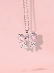 ROMWE Kawaii 1 件酷甜情侶風格大粉紅色水鑽蝴蝶吊墜項鍊 - 粉色 - 查看 2