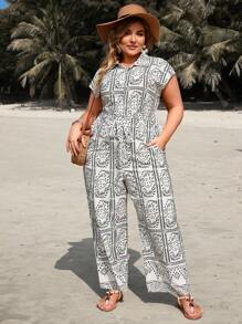 SHEIN VCAY Mono de playa con estampado de talla grande para vacaciones de estilo bohemio de verano - Multicolor - Ver 1