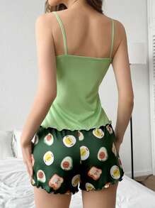 SweetSlumber 卡通酪梨麵包蛋印花吊帶短褲睡衣套裝 - 彩色 - 查看 2
