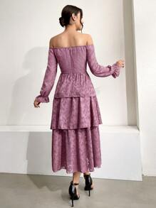 Modelyn Của phụ nữ Off Shoulder Nhiều lớp Tay áo xù Nhiều lớp Đầm - Màu tím - Xem 2