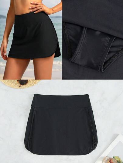 SHEIN Swim Enfärgad Hög Midja Badkläder Skort Karneval