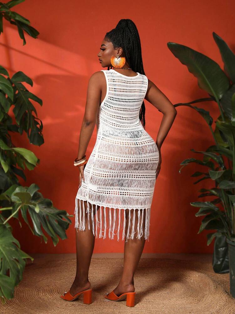 Women's Plus Size Knitted Fringe Bodycon Holiday Sweater Dress