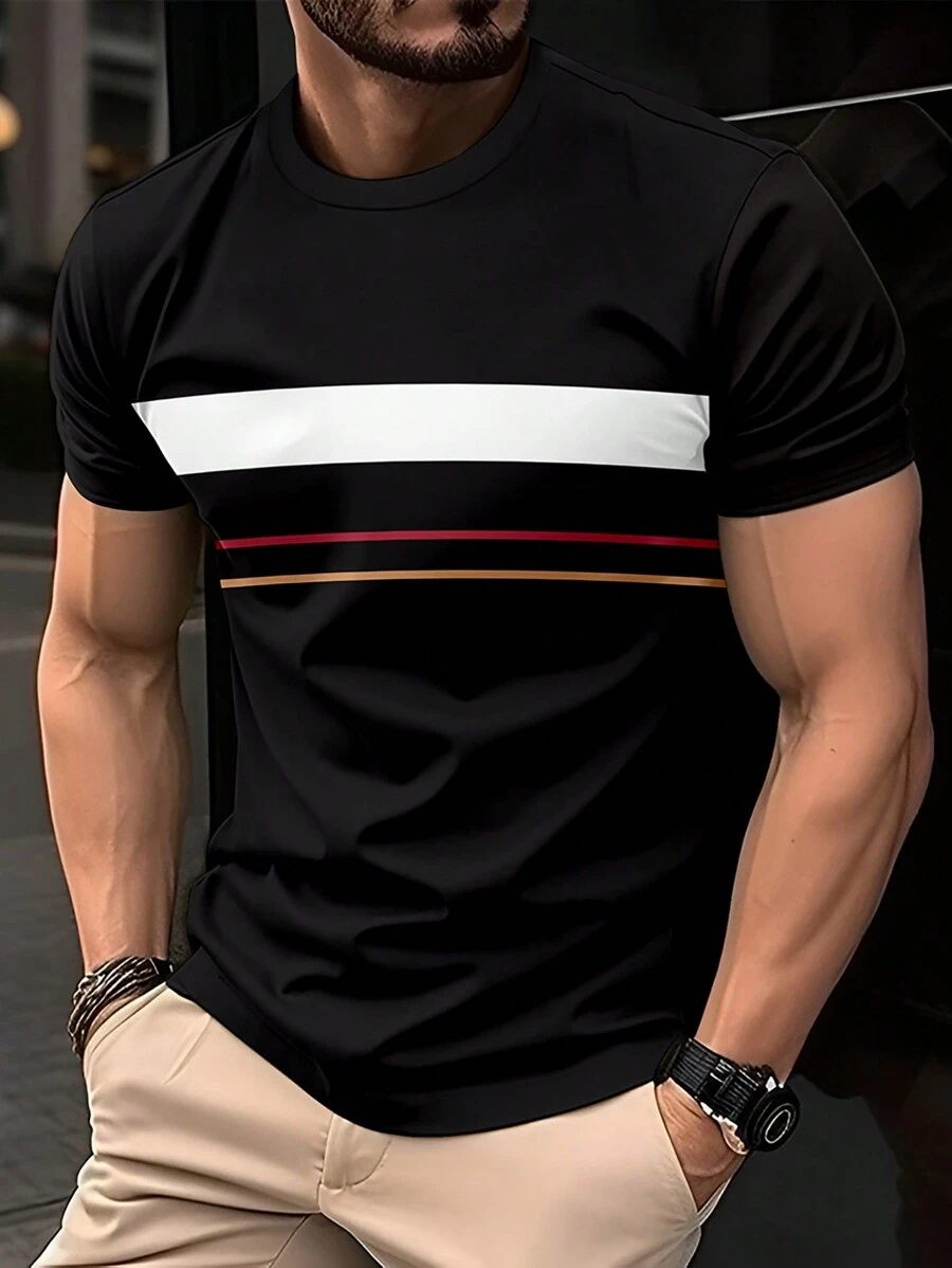 Manfinity Homme Áo thun nam tay ngắn phối màu, đi chơi, tặng chồng - màu đen - Xem 1