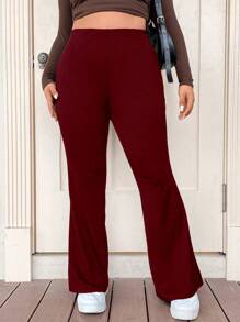 Flirla Plus Size Women's Solid Color Flared Pants Fall Cloth For Women - Burgundy - View 3