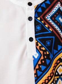 SHEIN Leap Crew Conjunto De Camisa De Manga Corta Con Cuello De Pie Y Shorts Con Patrón De Patchwork Para Niños Preadolescentes - Multicolor - Ver 11