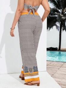 SHEIN VCAY Plus Size Summer Vacation Bandana Print Strapless Top And Long Pants Beach Two Piece Set - Multicolor - View 2