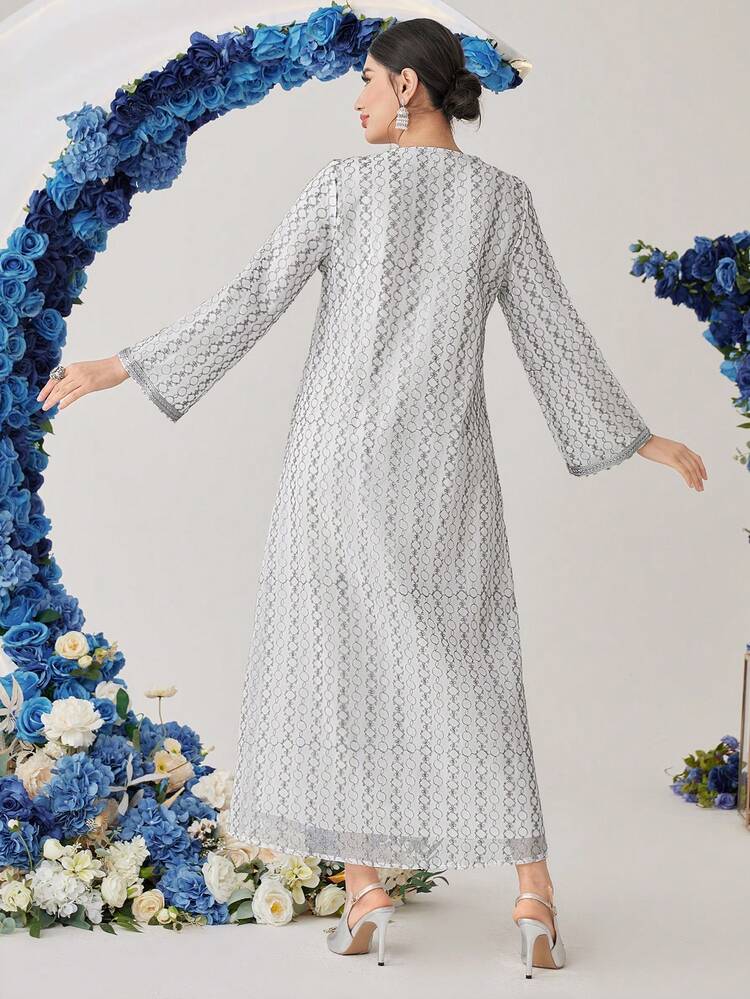 Women's Lace Trim V-Neck Long Sleeve Kaftan