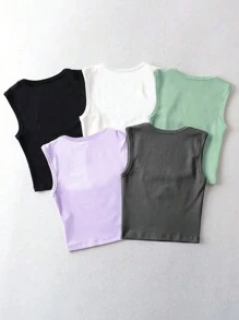 INAWLY 5入組實色修身背心，貝比T女裝，夏季 - 彩色 - 查看 2