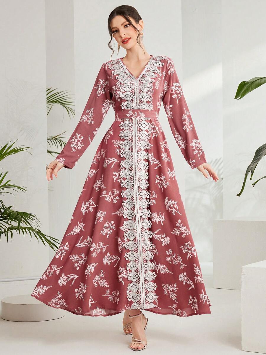 Al Najma Vestido De Abaya Para Mujer Con Estampado Y Bordado Árabe En La Parte Frontal