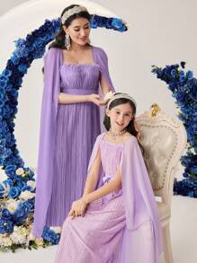 Modelyn 纯色女士斗篷袖褶皱连衣裙长款晚礼服