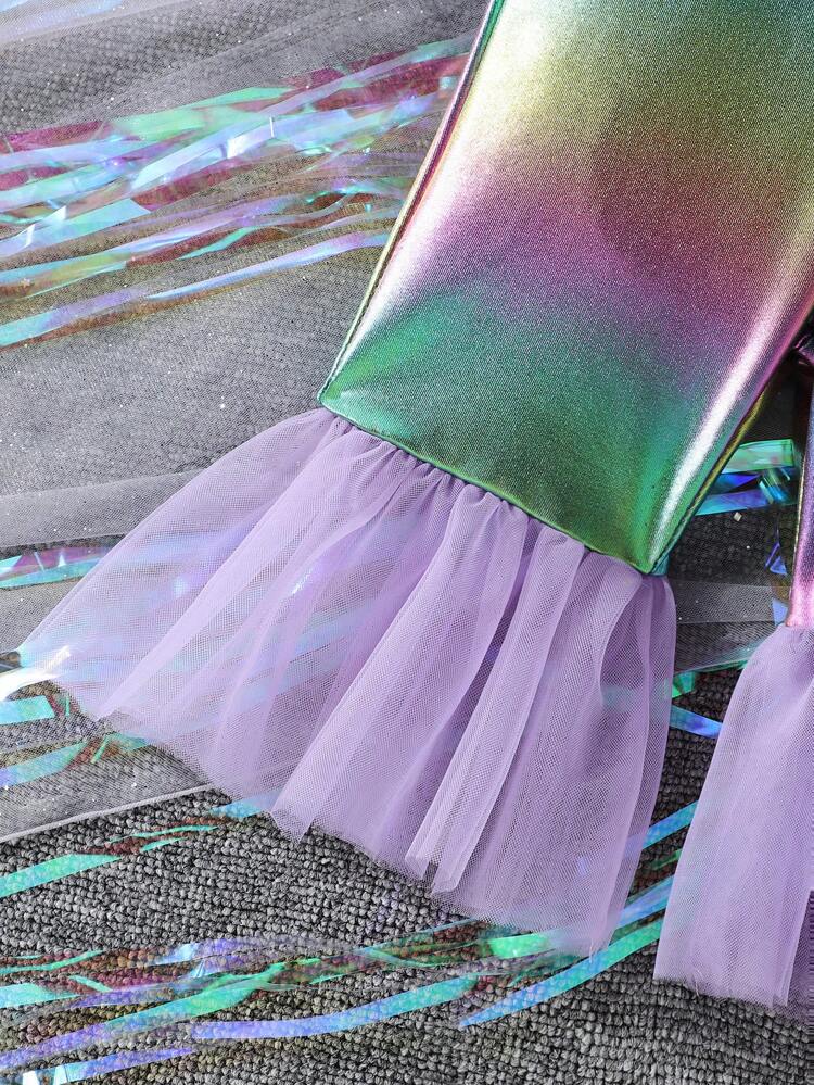Baby Girl Summer New Mesh Flutter Sleeve Iridescent Fabric Fashion Jumpsuit