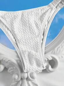 SHEIN Swim Bộ Bikini Hai Dây Tam Giác Màu Trơn Đi Biển Mùa Hè Bộ Bikini Quần Bikini - trắng - Xem 4