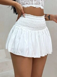 Sirith Women's Solid Color Shirred Waist Drawstring Shorts - White - View 6