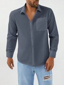 RueChic Men's Solid Color Long Sleeve Shirt
