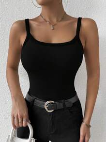 Zielony Camiseta De Tirantes Básica De Color Sólido Para Mujeres