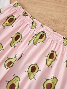 Teenage Girls' Avocado Pattern Print Long Sleeve Pajama Set With Pants - Black - View 5