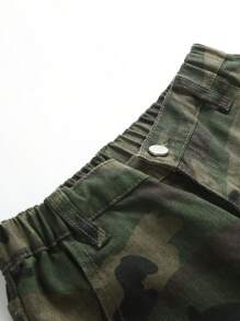 SHEIN Sparklyn Teen Girl's Casual And Stylish Retro Camouflage Jean Pants, Straight Cut, School, Campus, College - Dark Green - View 7