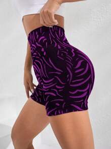 SHEIN Sport Studio Zebra Striped Print Wideband Waist Sports Shorts